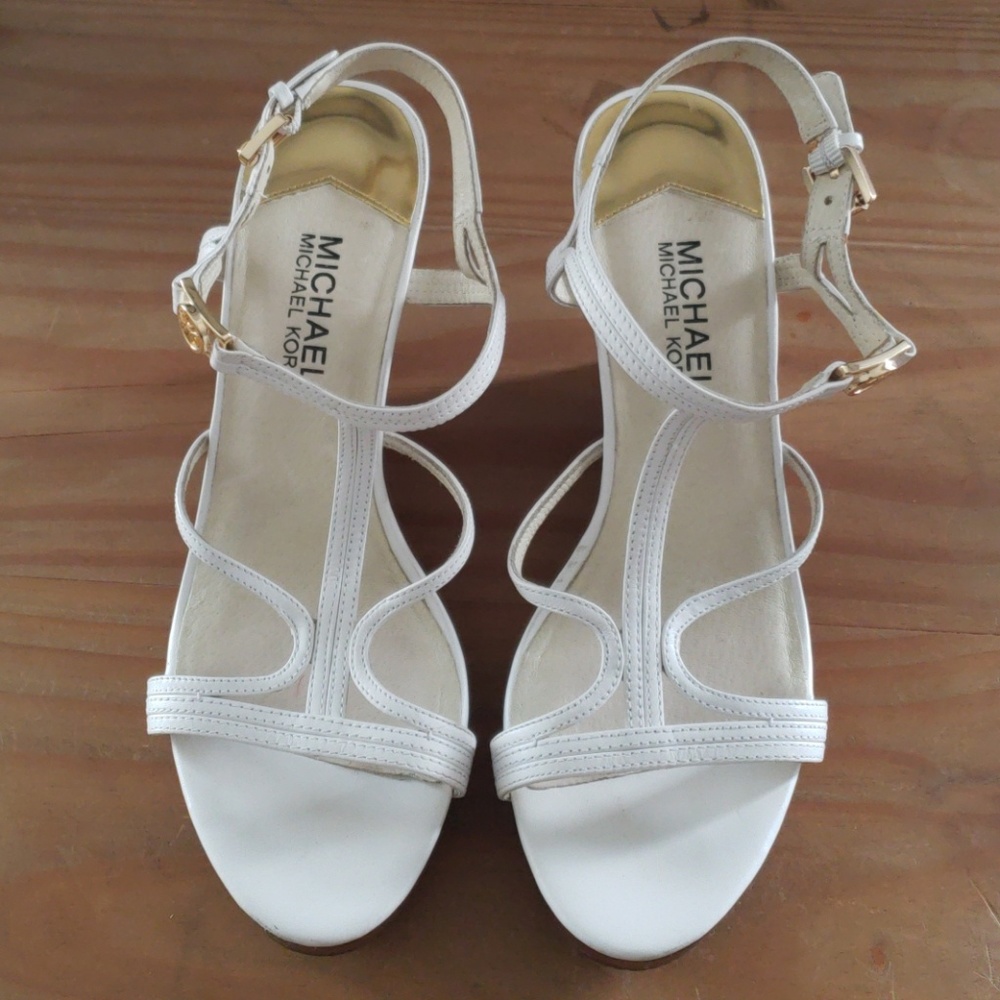Michael Kors Ankle Strap Wedges Ivory Size 8M